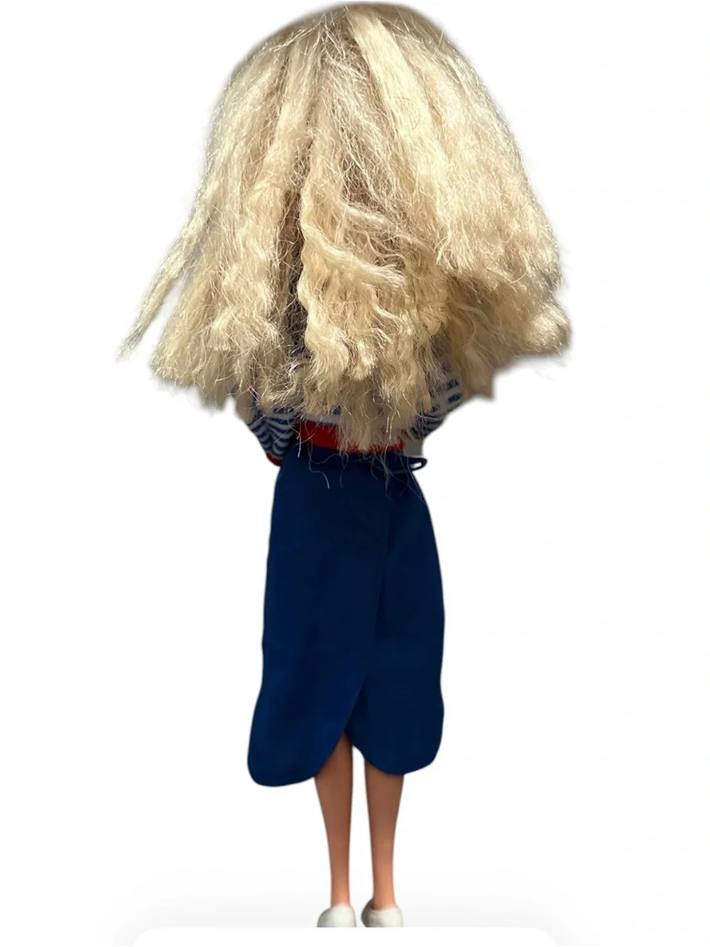 Mattel blond vintage Doll in Blue Skirt and Red-Trim Striped Jacket